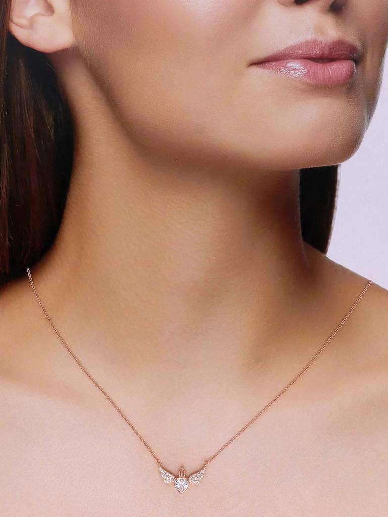 Sterling Silver Rose Gold Crown Heart Necklace : NLCS556-RG-NA