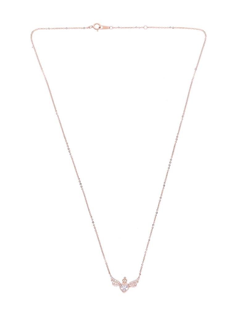 Sterling Silver Rose Gold Crown Heart Necklace : NLCS556-RG-NA