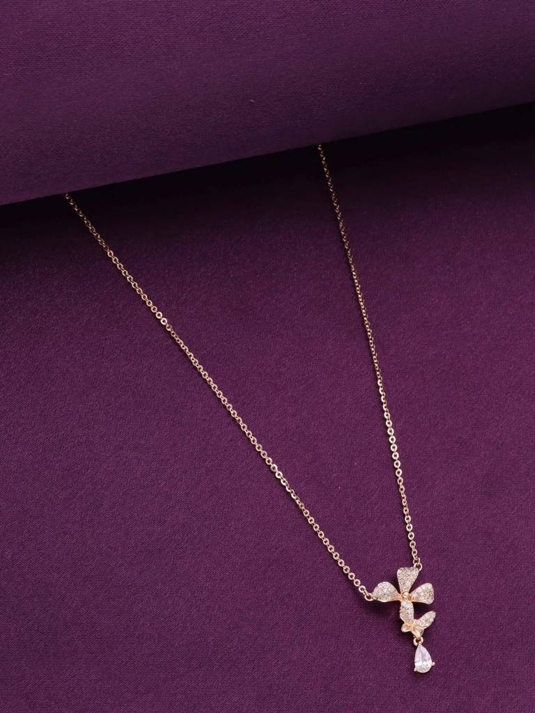 Sterling Silver Rose Gold Floral Butterfly Necklace : NLCS558-RG-NA