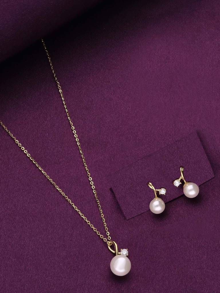 Sterling Silver Gold Twirl Pearl Necklace : NLCS560-G-NA