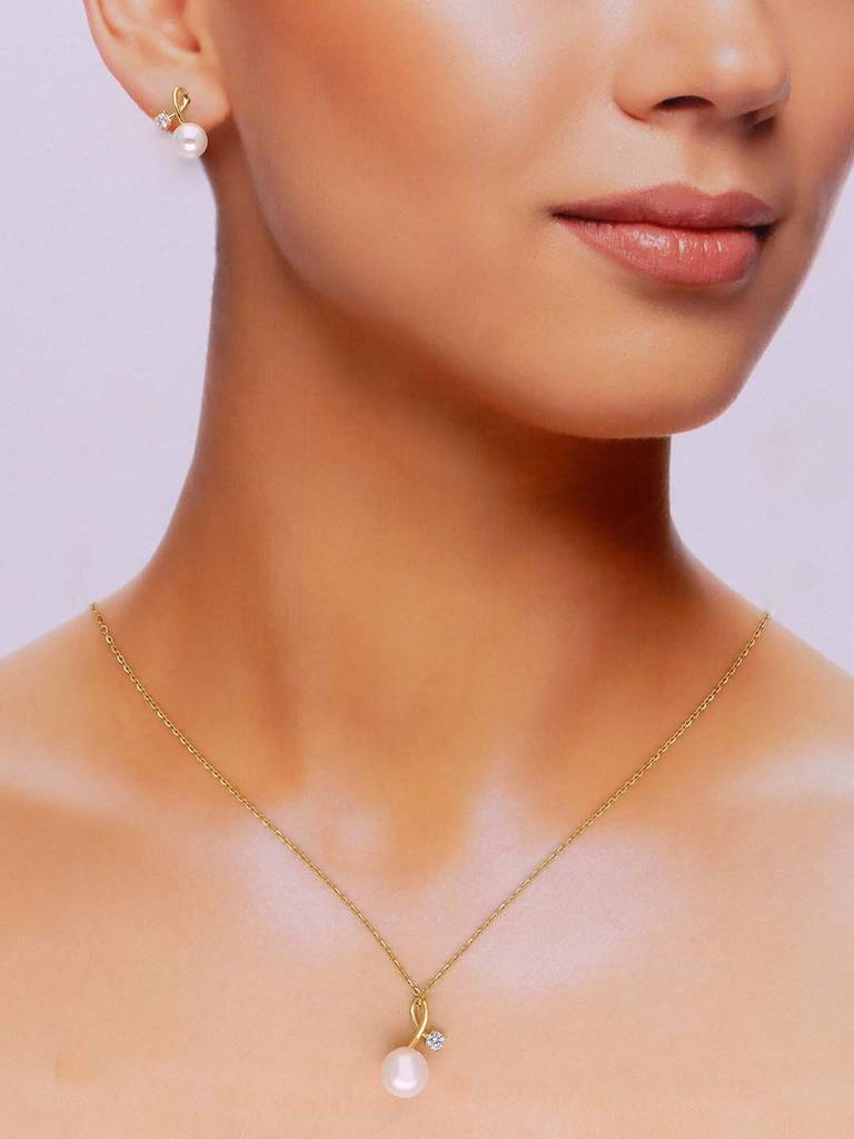 Sterling Silver Gold Twirl Pearl Necklace : NLCS560-G-NA