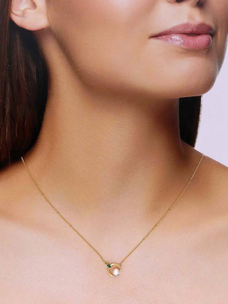 Sterling Silver Gold Pearl Necklace : NLCS564-G-NA