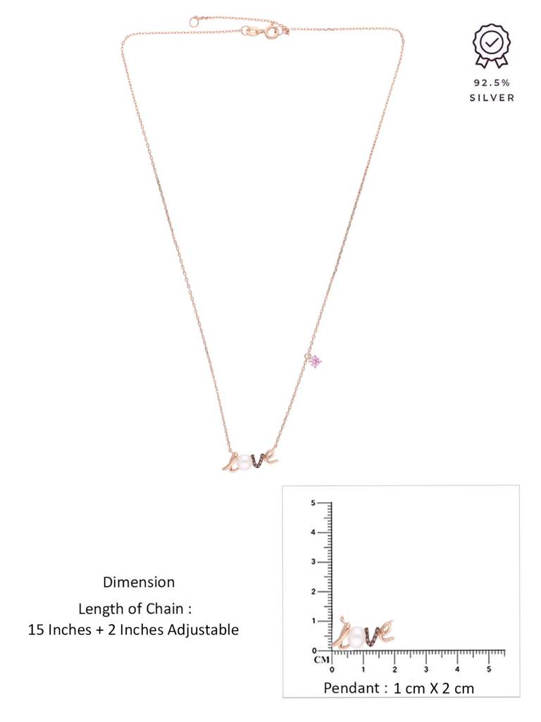Sterling Silver Rose Gold Love Pearl Necklace : NLCS565-RG-NA