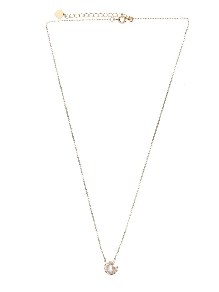 Sterling Silver Gold Baguette Studded Pearl Necklace : NLCS566-G-NA