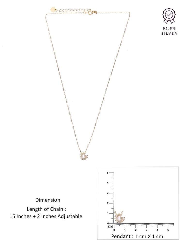 Sterling Silver Gold Baguette Studded Pearl Necklace : NLCS566-G-NA