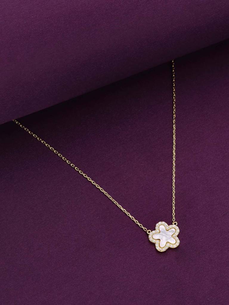 Sterling Silver Gold Zircon Studded Star Necklace : NLCS567-G-NA