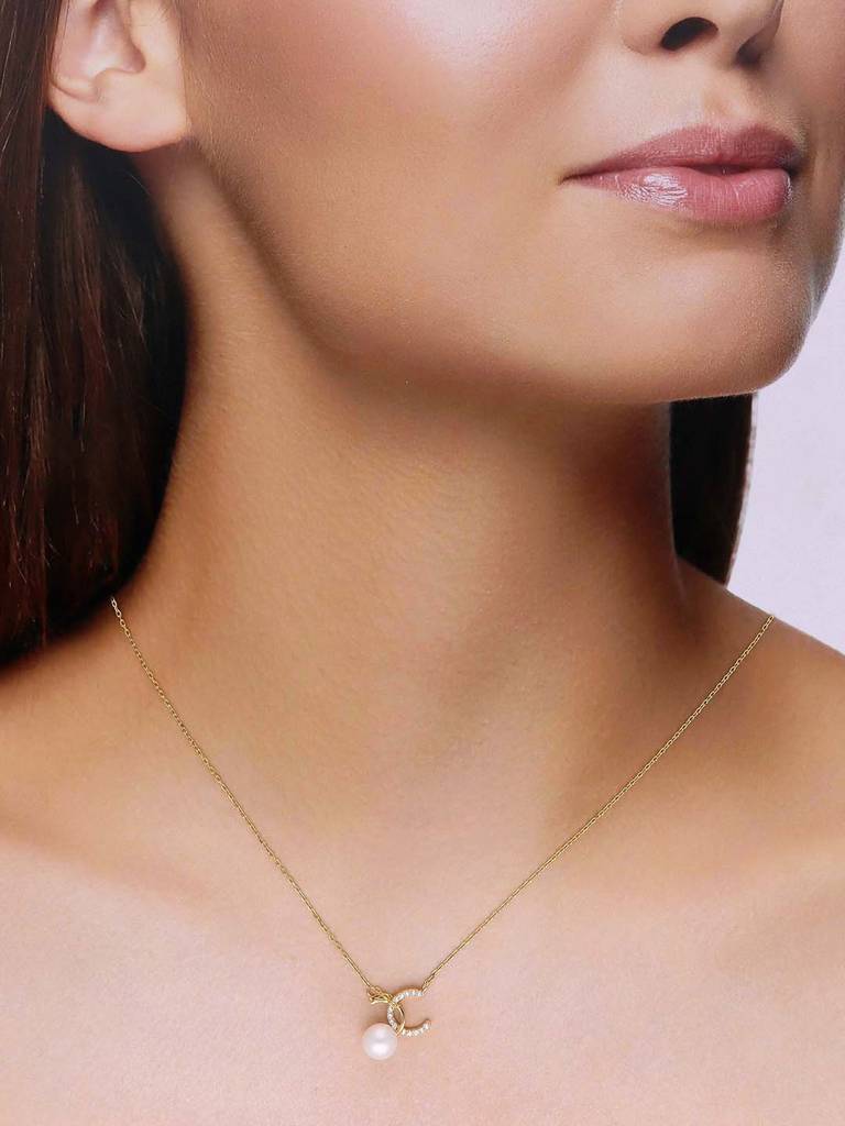 Sterling Silver Gold Chic Pearl Necklace : NLCS568-G-NA