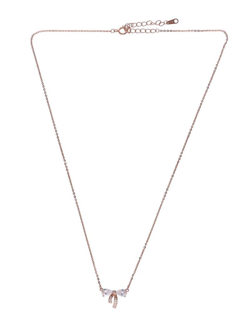Sterling Silver Zircon Studded Bow Necklace : NLCS573-RG-NA