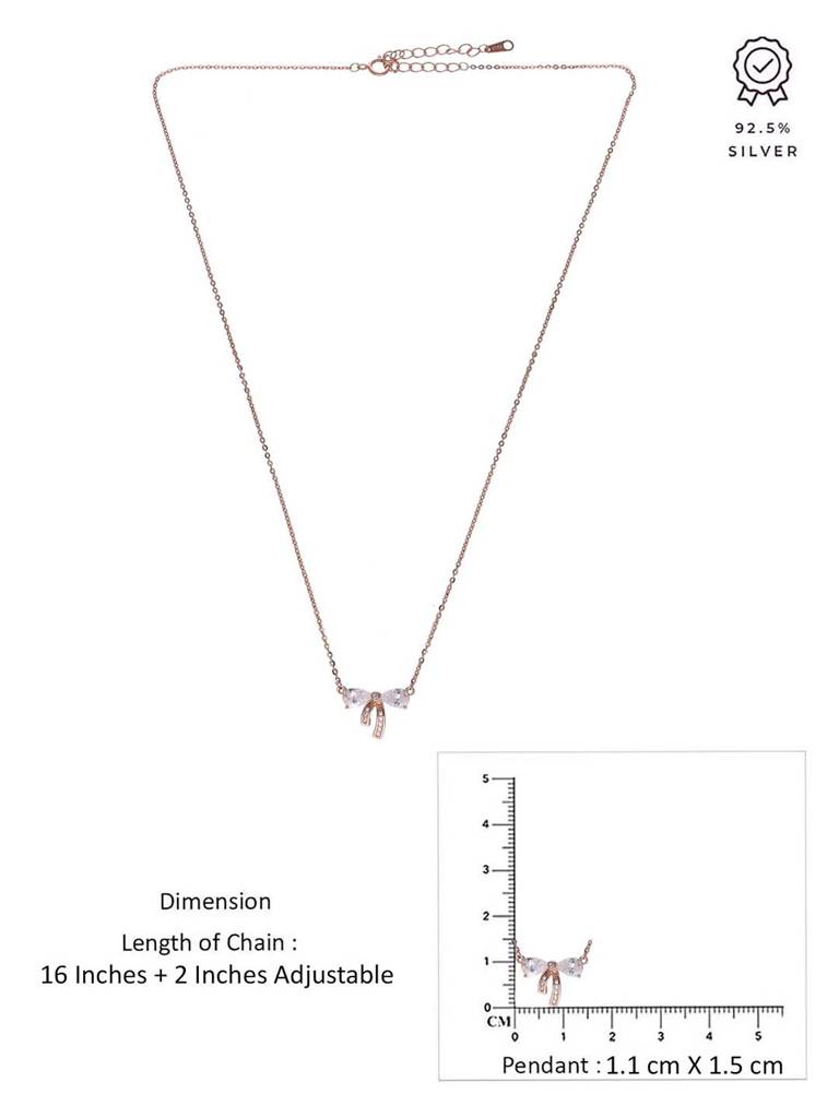 Sterling Silver Zircon Studded Bow Necklace : NLCS573-RG-NA