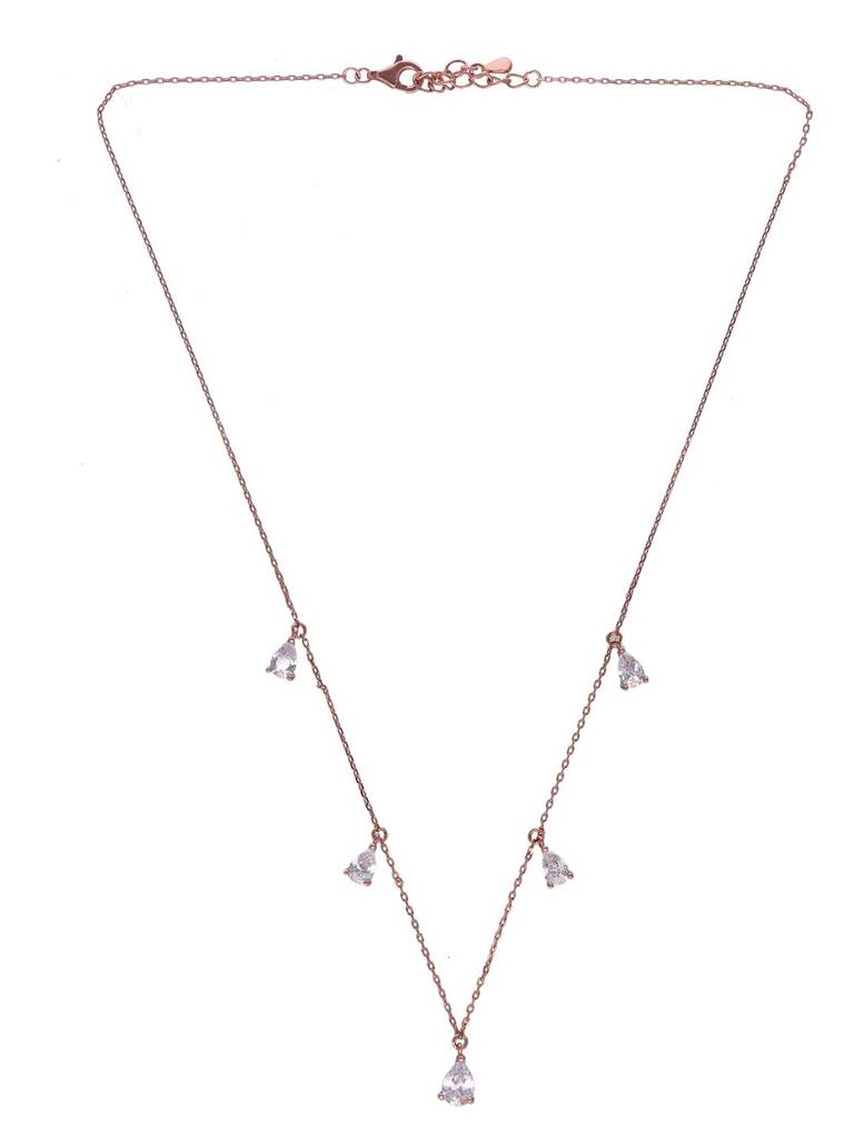 Sterling Silver Rose Gold Zircon Drop Necklace : NLCS574-RG-NA