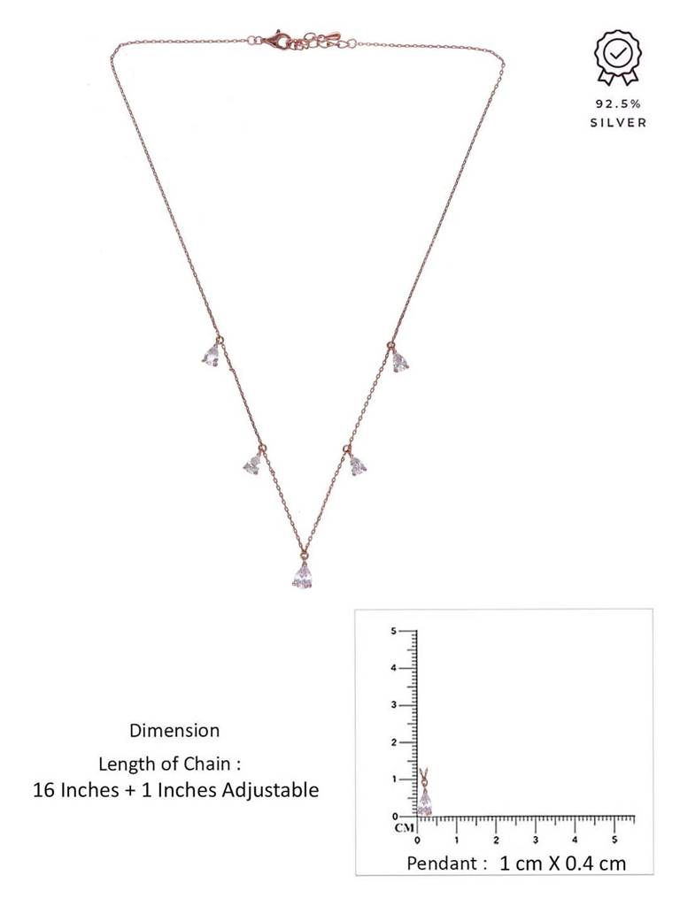 Sterling Silver Rose Gold Zircon Drop Necklace : NLCS574-RG-NA