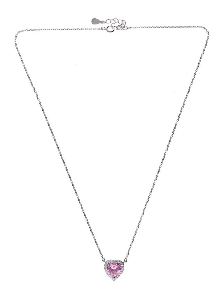 Sterling Silver Pink Love Heart Necklace : NLCS575-S-NA