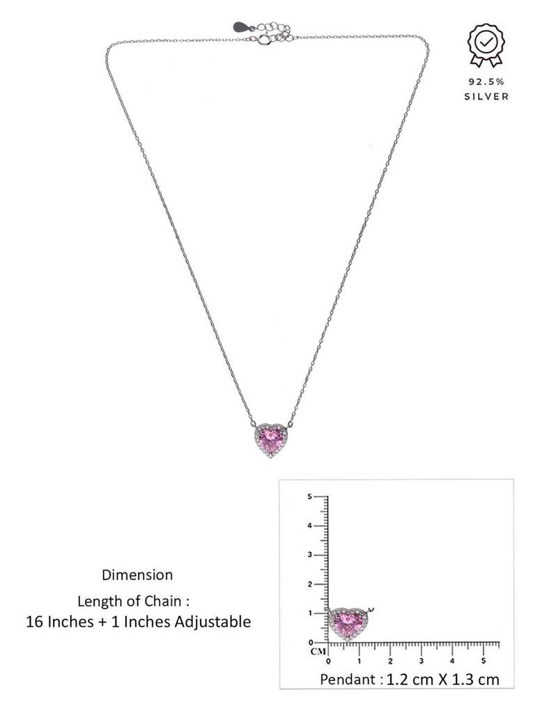 Sterling Silver Pink Love Heart Necklace : NLCS575-S-NA