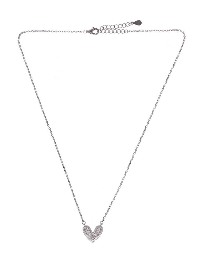 Sterling Silver Studded Heart Necklace : NLCS576-S-NA