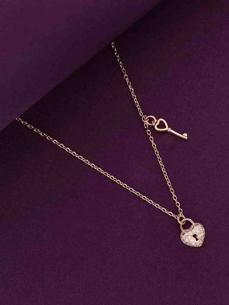 Sterling Silver Heart Lock & Key Necklace : NLCS581-RG-NA