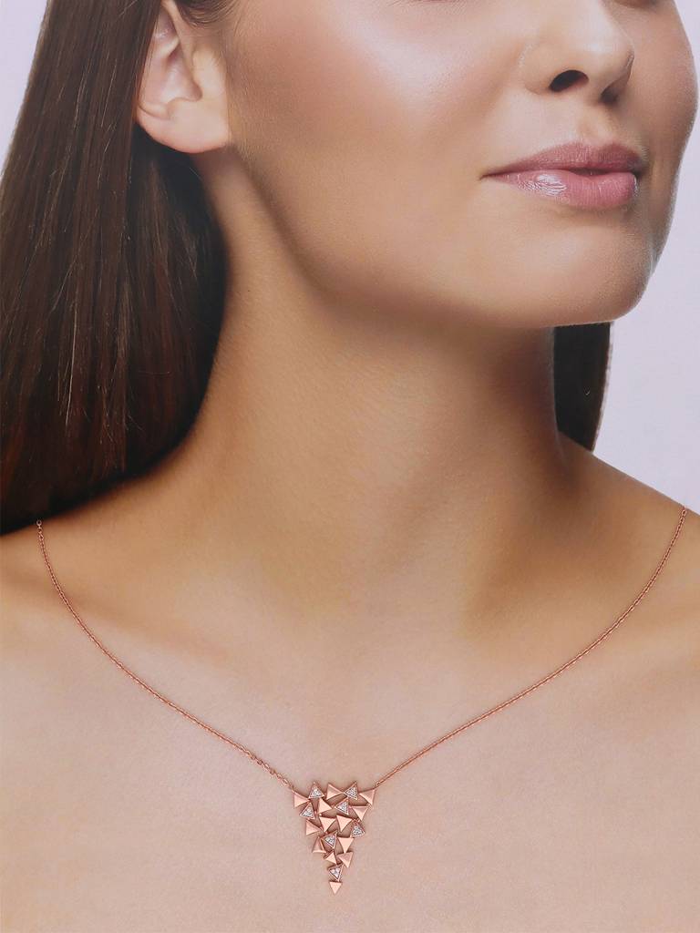 Sterling Silver Rose Gold Statement Triangle Necklace : NLCS583-RG-NA