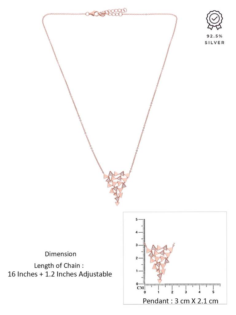 Sterling Silver Rose Gold Statement Triangle Necklace : NLCS583-RG-NA