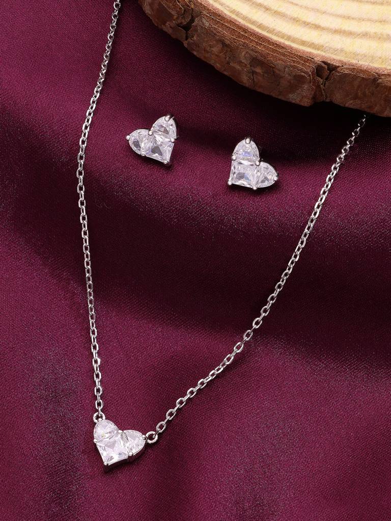diamond pendant set heart necklace and earrings