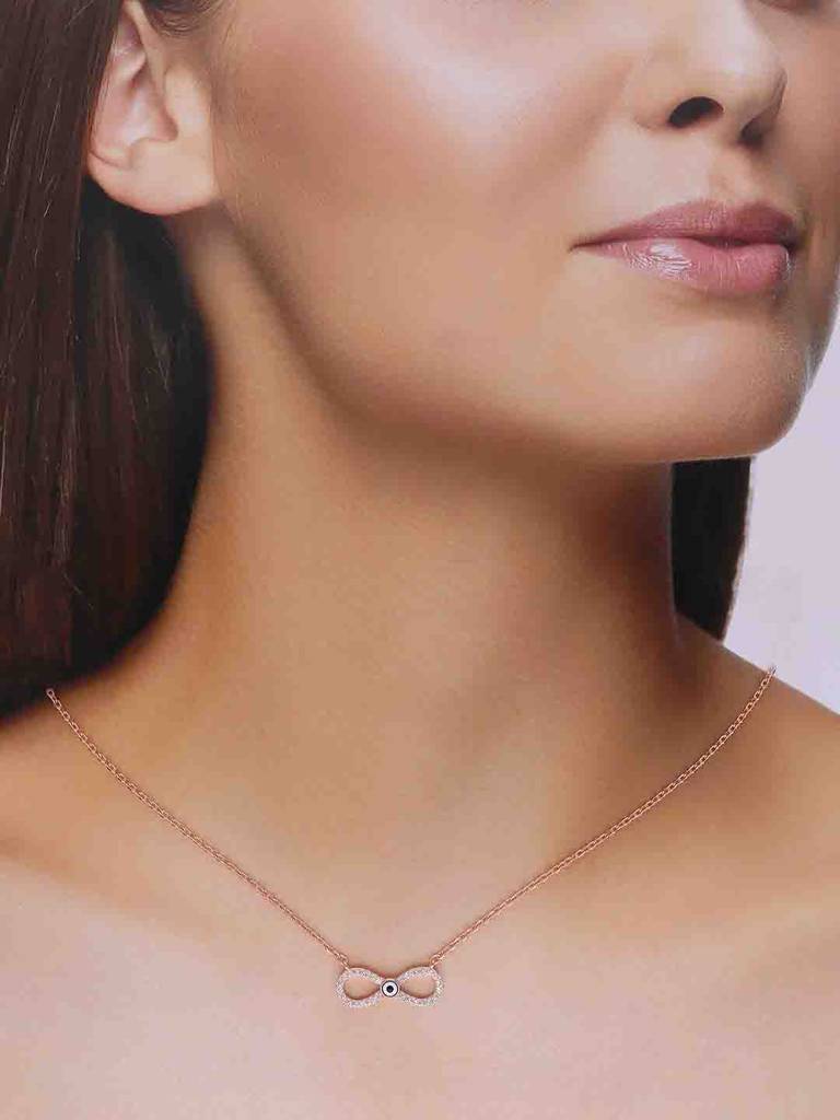 925 Silver Minimalistic Evil Eye Infinity Necklace : NLCS594-RG-NA
