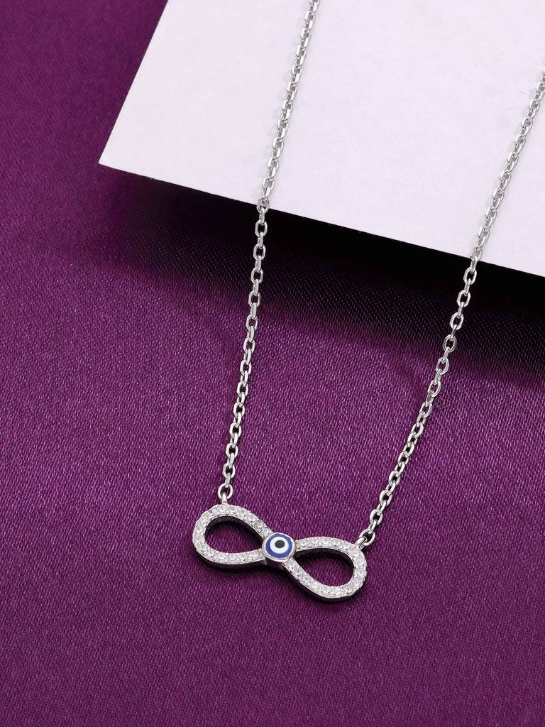 925 Silver Minimalistic Evil Eye Infinity Necklace : NLCS594-S-NA
