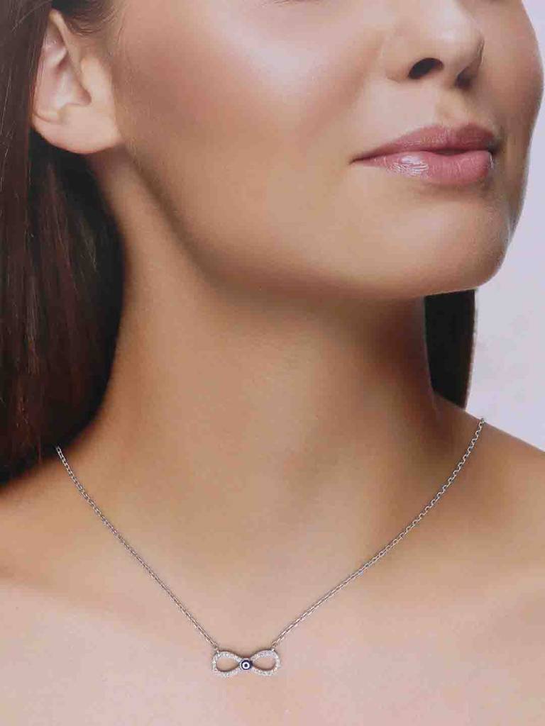 925 Silver Minimalistic Evil Eye Infinity Necklace : NLCS594-S-NA