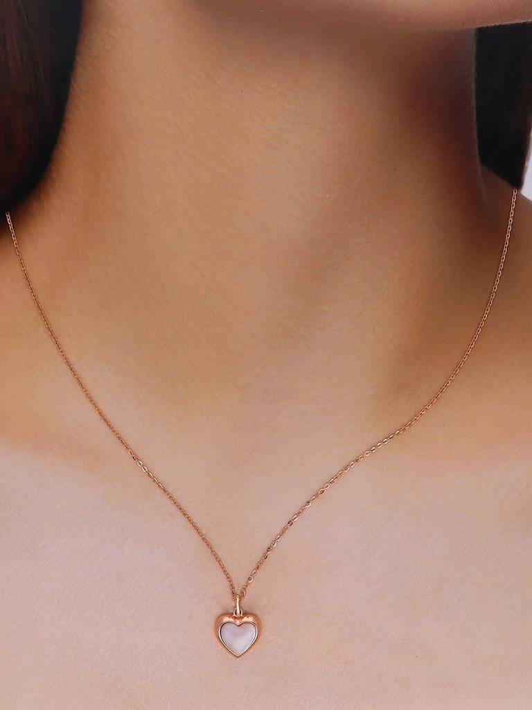 925 Silver Rose Gold Minimalist Rose Gold Heart Pendant Necklace : NLCS610-RG-NA