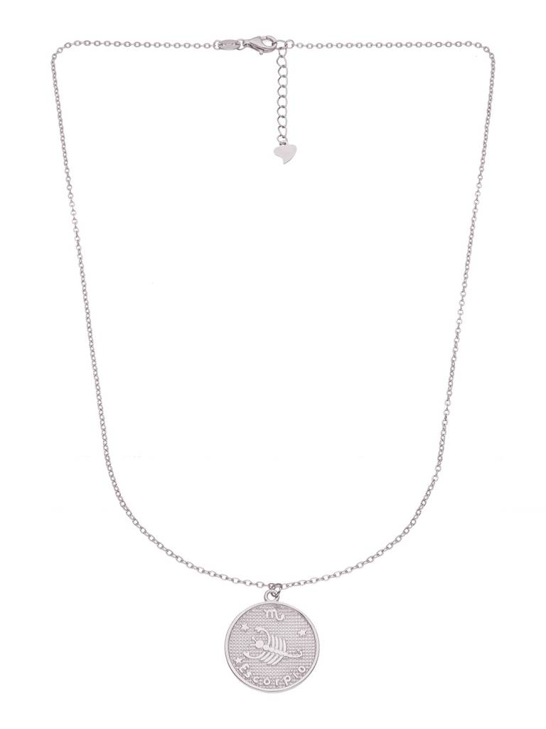 Sterling Silver Minimalistic Scorpio Zodiac Engraved Disc Chain Necklace : NLCS76-S-NA