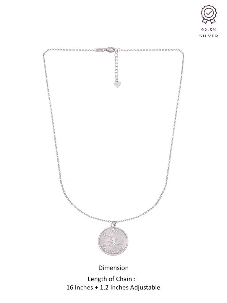 Sterling Silver Minimalistic Scorpio Zodiac Engraved Disc Chain Necklace : NLCS76-S-NA