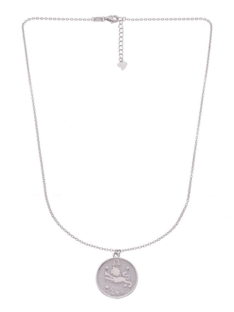 Sterling Silver Minimalistic Leo Zodiac Engraved Disc Chain Necklace : NLCS78-S-NA