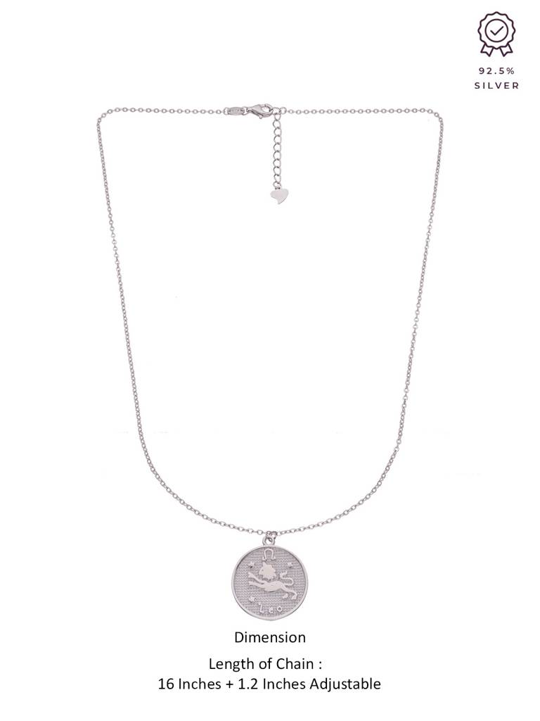 Sterling Silver Minimalistic Leo Zodiac Engraved Disc Chain Necklace : NLCS78-S-NA