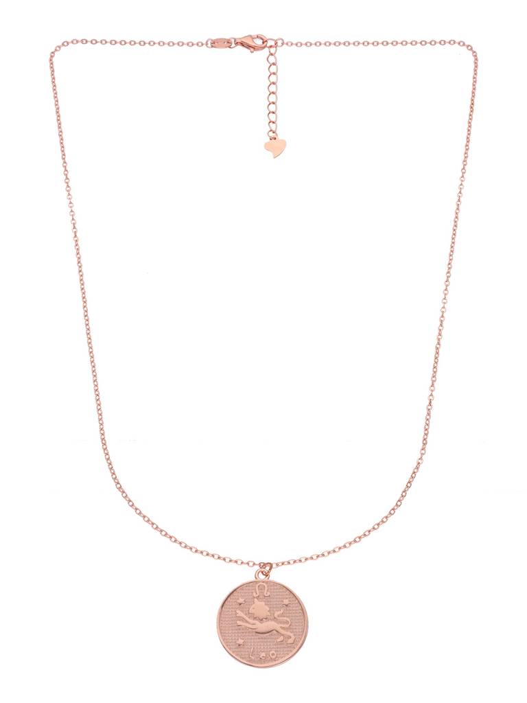Sterling Silver Rose Gold Minimalistic Leo Zodiac Engraved Disc Chain Necklace : NLCS79-RG-NA