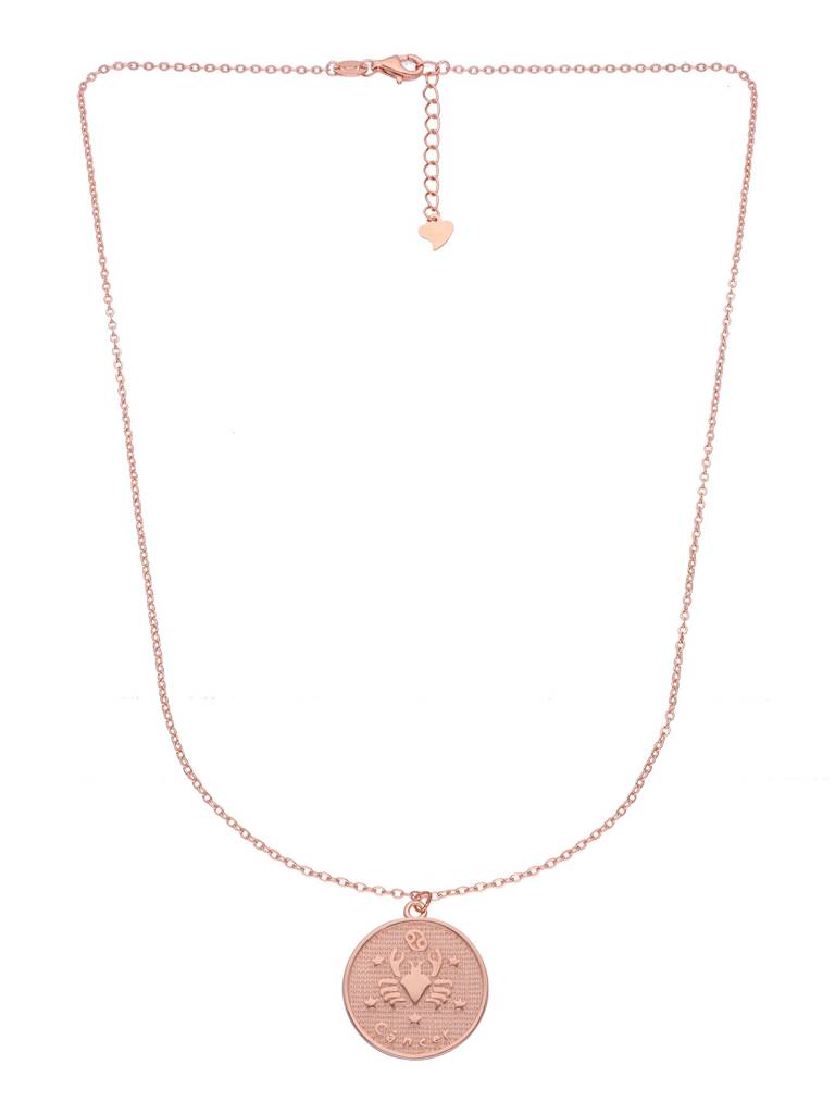 Sterling Silver Rose Gold Minimalistic Cancer Zodiac Engraved Disc Chain Necklace : NLCS81-RG-NA