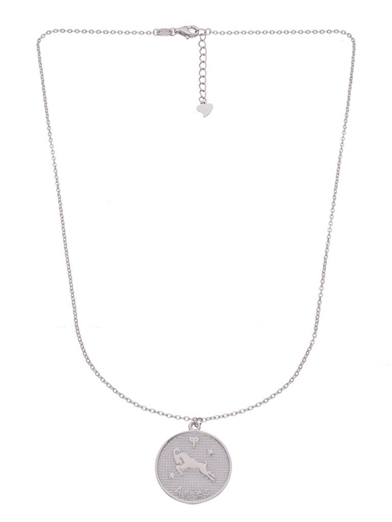 Sterling Silver Minimalistic Aries Zodiac Engraved Disc Chain Necklace : NLCS82-S-NA