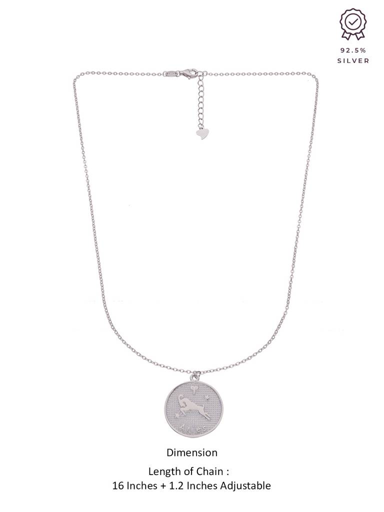 Sterling Silver Minimalistic Aries Zodiac Engraved Disc Chain Necklace : NLCS82-S-NA