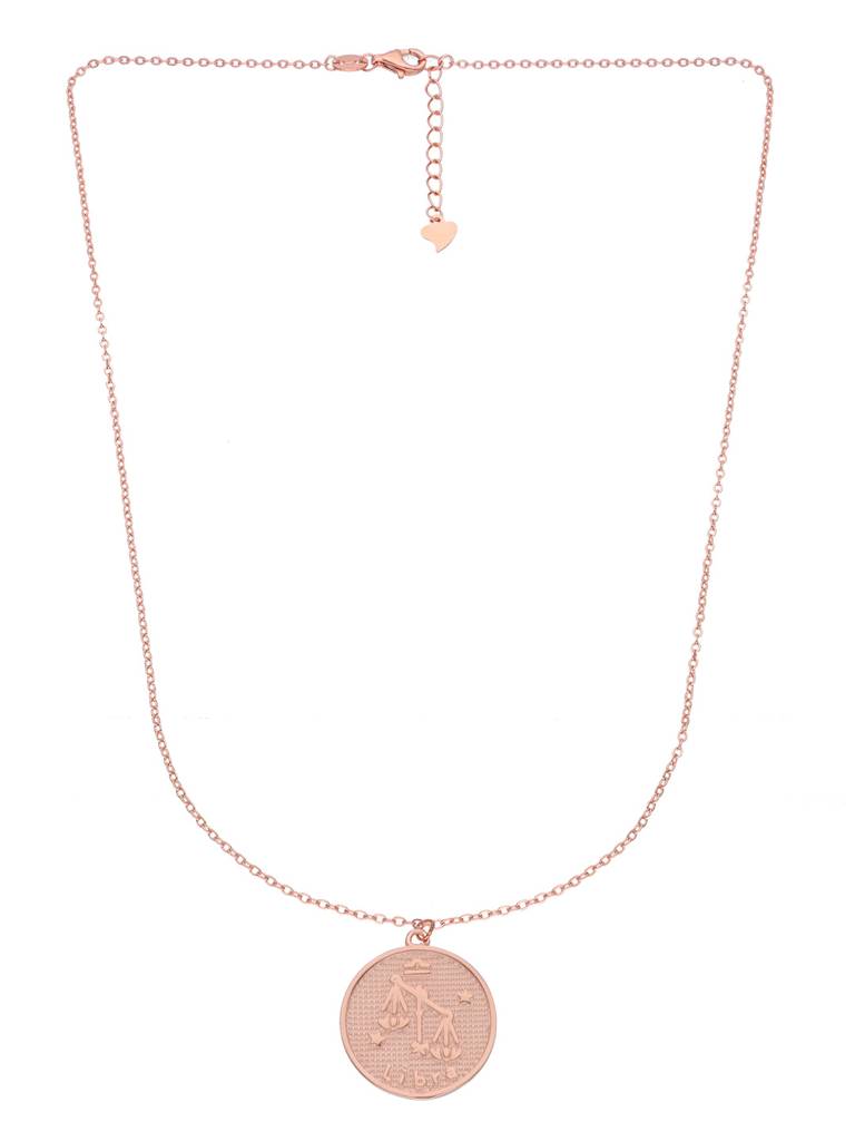 Sterling Silver Rose Gold Minimalistic Libra Zodiac Engraved Disc Chain Necklace : NLCS87-RG-NA