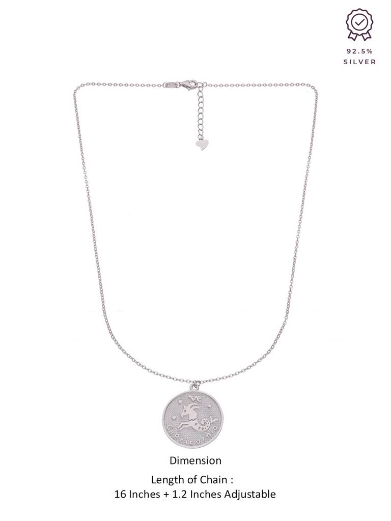 Sterling Silver Minimalistic Capricorn Zodiac Engraved Disc Chain Necklace : NLCS88-S-NA