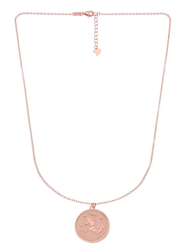 Sterling Silver Rose Gold Minimalistic Capricorn Zodiac Engraved Disc Chain Necklace : NLCS89-RG-NA
