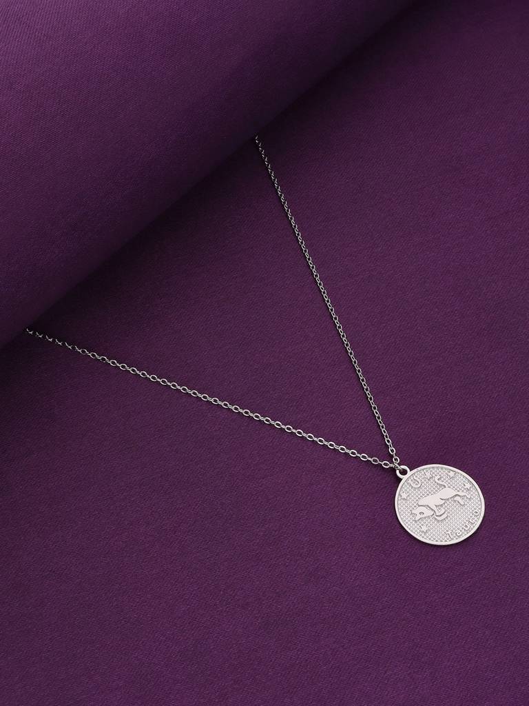 Sterling Silver Minimalistic Taurus Zodiac Engraved Disc Chain Necklace : NLCS90-S-NA