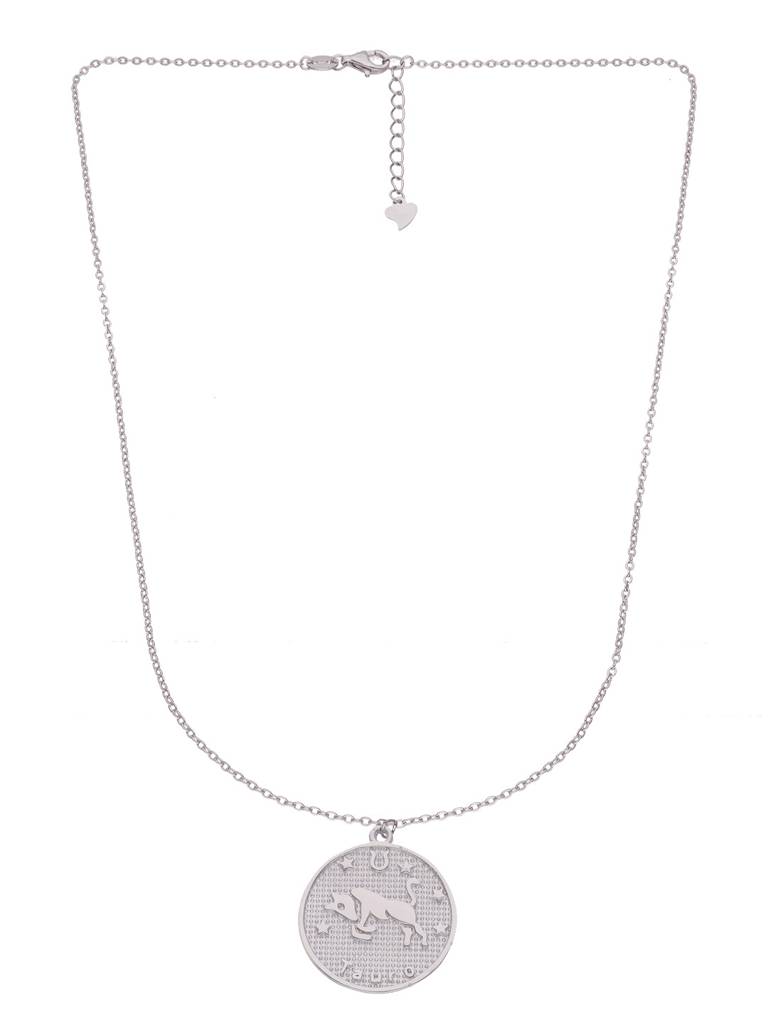 Sterling Silver Minimalistic Taurus Zodiac Engraved Disc Chain Necklace : NLCS90-S-NA