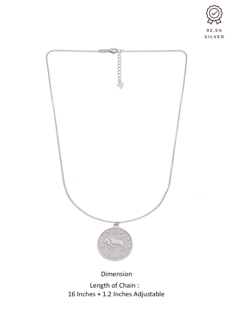 Sterling Silver Minimalistic Taurus Zodiac Engraved Disc Chain Necklace : NLCS90-S-NA