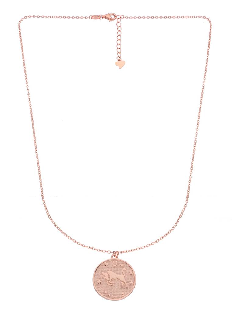 Sterling Silver Rose Gold Minimalistic Taurus Zodiac Engraved Disc Chain Necklace : NLCS91-RG-NA