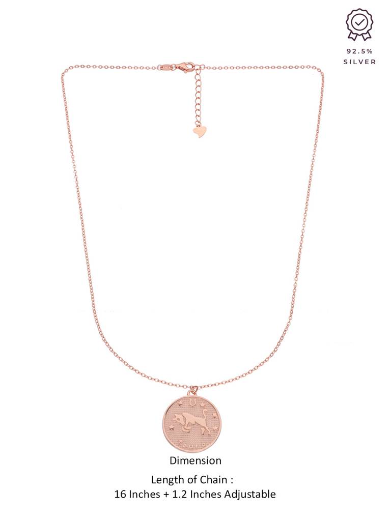 Sterling Silver Rose Gold Minimalistic Taurus Zodiac Engraved Disc Chain Necklace : NLCS91-RG-NA