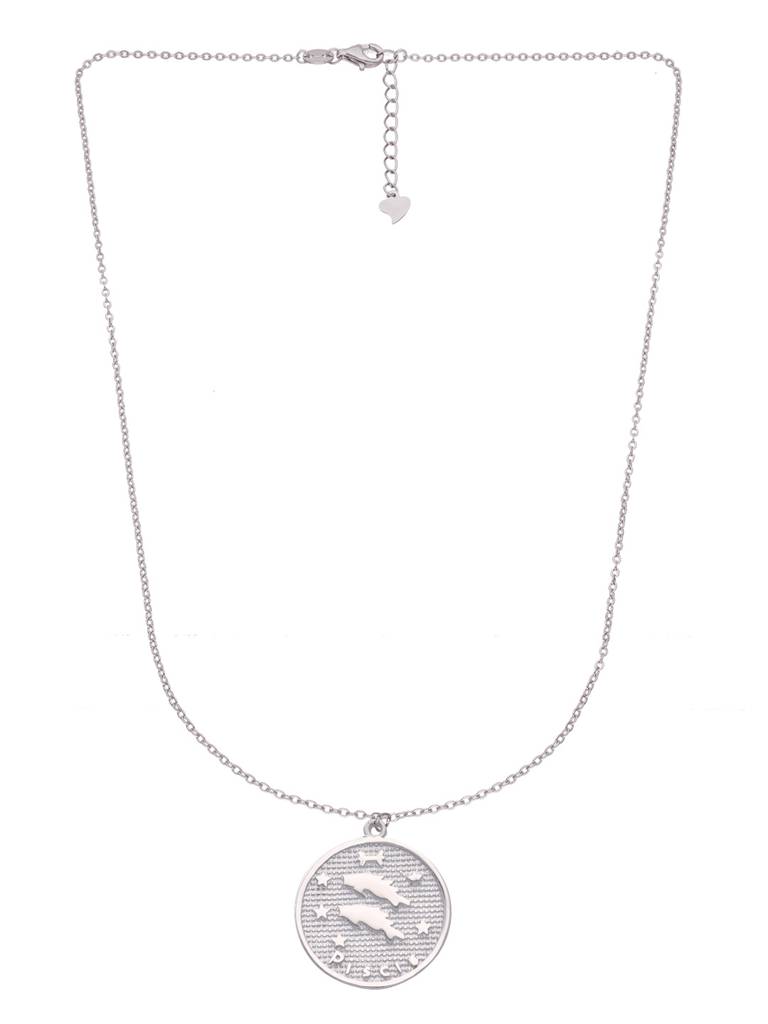 Sterling Silver Minimalistic Pisces Zodiac Engraved Disc Chain Necklace : NLCS94-S-NA