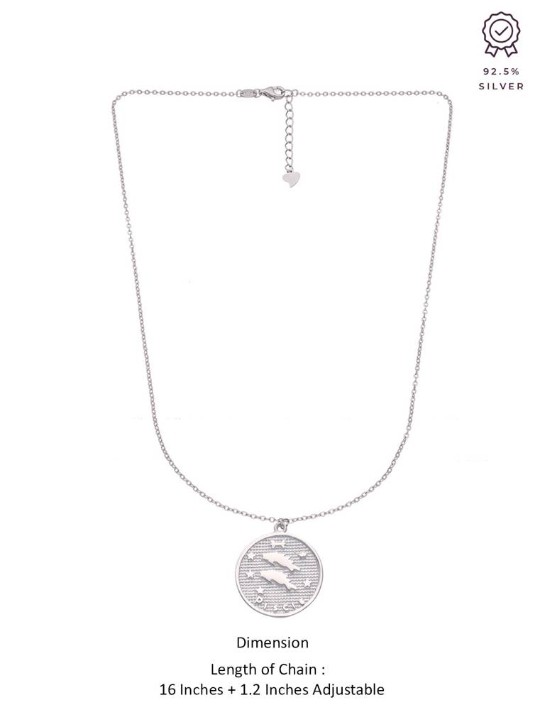 Sterling Silver Minimalistic Pisces Zodiac Engraved Disc Chain Necklace : NLCS94-S-NA