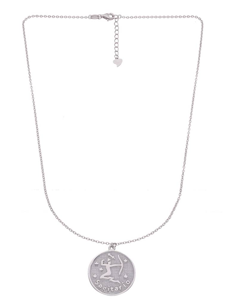 Sterling Silver Minimalistic Sagittarius Zodiac Engraved Disc Chain Necklace : NLCS96-S-NA