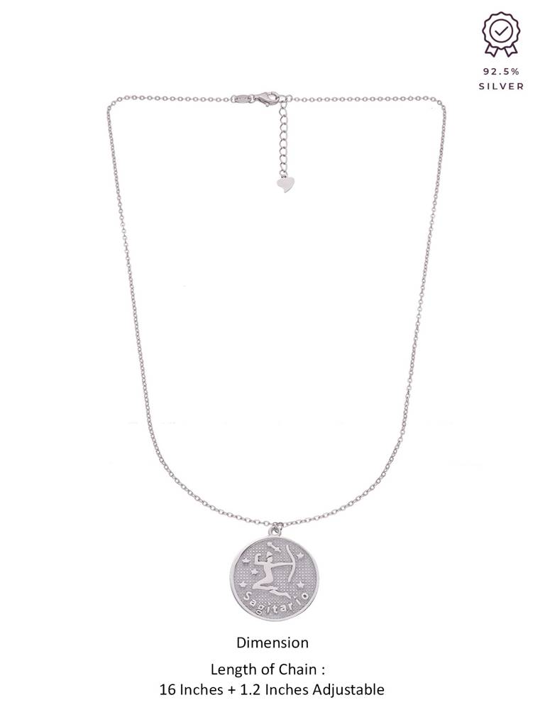 Sterling Silver Minimalistic Sagittarius Zodiac Engraved Disc Chain Necklace : NLCS96-S-NA