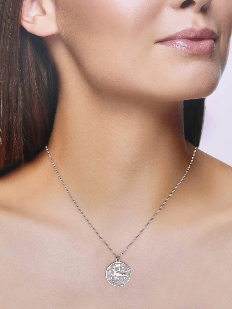 Sterling Silver Minimalistic Virgo Zodiac Engraved Disc Chain Necklace : NLCS98-S-NA