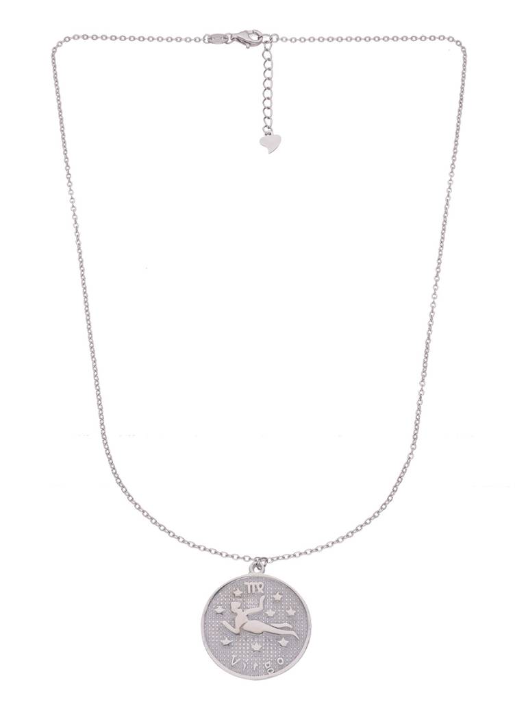 Sterling Silver Minimalistic Virgo Zodiac Engraved Disc Chain Necklace : NLCS98-S-NA