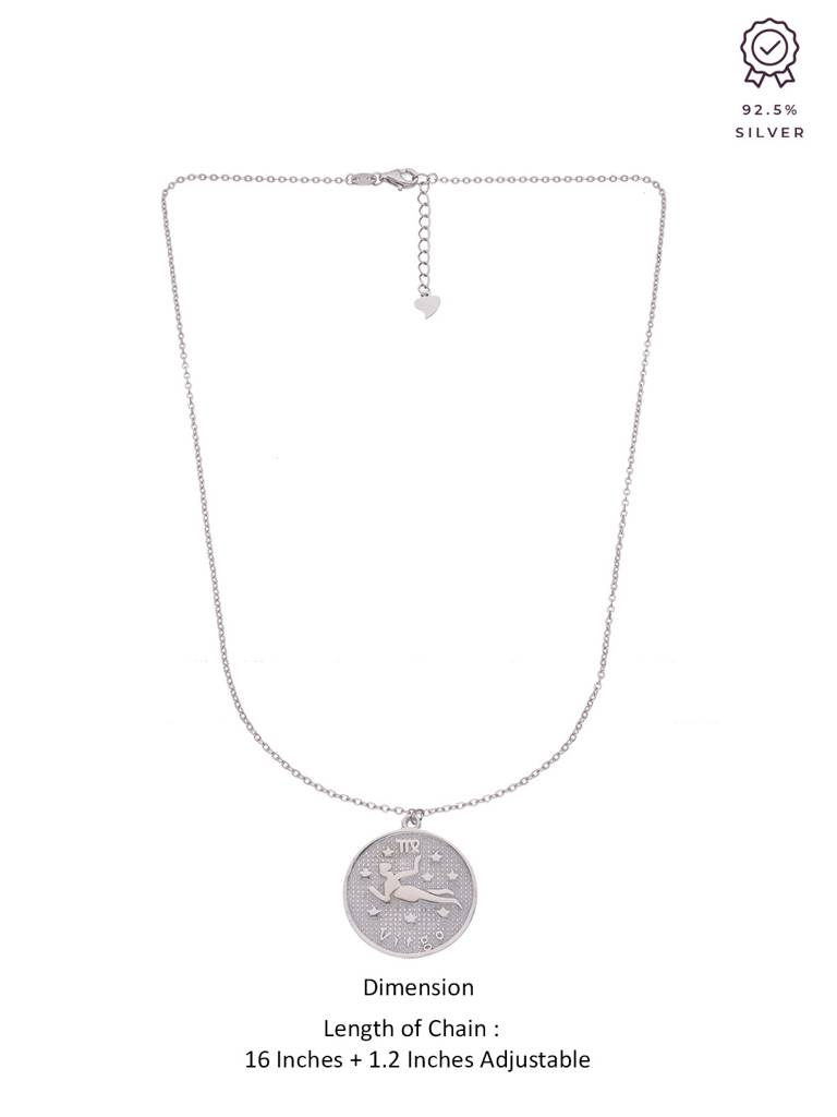 Sterling Silver Minimalistic Virgo Zodiac Engraved Disc Chain Necklace : NLCS98-S-NA