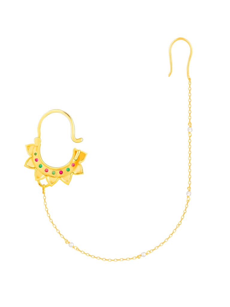 GIVA 925 Sterling Silver Golden Colourful Nose Ring with Chain